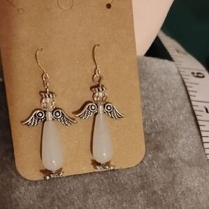 Hand Crafted Crystal And Tianshan Ciu Quartzite Angel Earrings*Boutique*